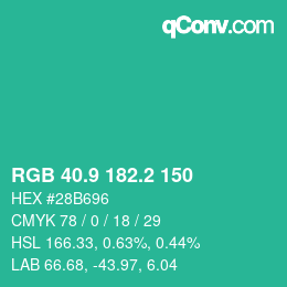 カラーコード: RGB 40.9 182.2 150 | qconv.com