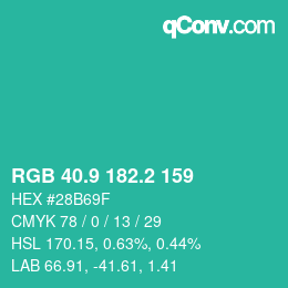 カラーコード: RGB 40.9 182.2 159 | qconv.com
