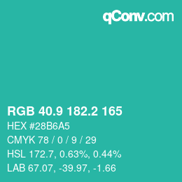 カラーコード: RGB 40.9 182.2 165 | qconv.com