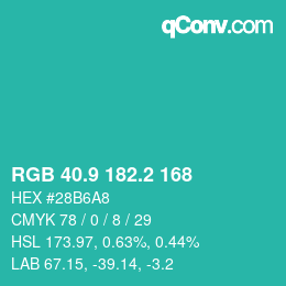 カラーコード: RGB 40.9 182.2 168 | qconv.com