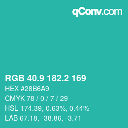 カラーコード: RGB 40.9 182.2 169 | qconv.com