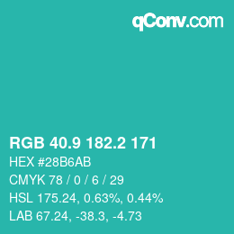 カラーコード: RGB 40.9 182.2 171 | qconv.com