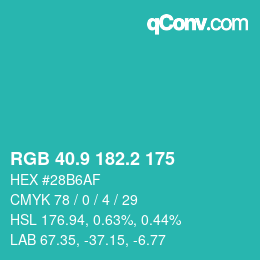 カラーコード: RGB 40.9 182.2 175 | qconv.com