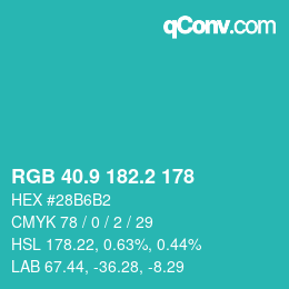 カラーコード: RGB 40.9 182.2 178 | qconv.com