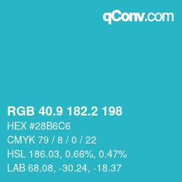 カラーコード: RGB 40.9 182.2 198 | qconv.com