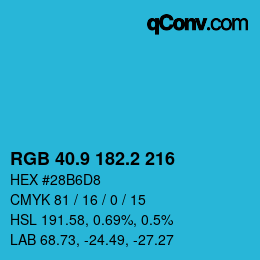 カラーコード: RGB 40.9 182.2 216 | qconv.com