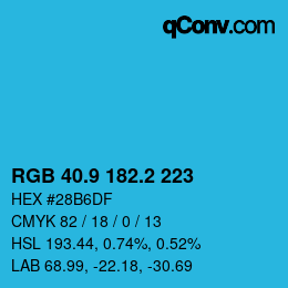 カラーコード: RGB 40.9 182.2 223 | qconv.com