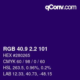 カラーコード: RGB 40.9 2.2 101 | qconv.com