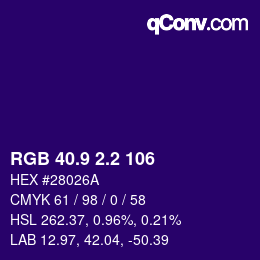 カラーコード: RGB 40.9 2.2 106 | qconv.com