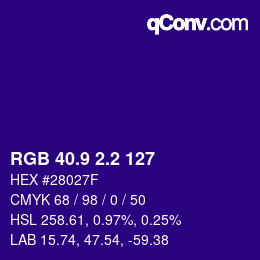 カラーコード: RGB 40.9 2.2 127 | qconv.com