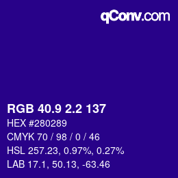 カラーコード: RGB 40.9 2.2 137 | qconv.com