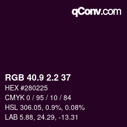 Color code: RGB 40.9 2.2 37 | qconv.com