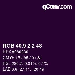 カラーコード: RGB 40.9 2.2 48 | qconv.com