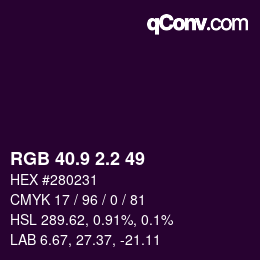 カラーコード: RGB 40.9 2.2 49 | qconv.com
