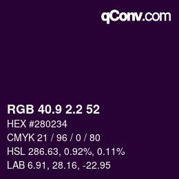 カラーコード: RGB 40.9 2.2 52 | qconv.com
