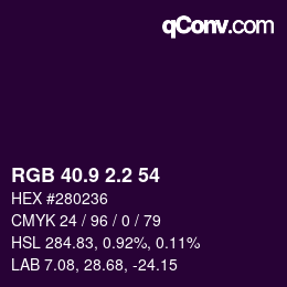カラーコード: RGB 40.9 2.2 54 | qconv.com
