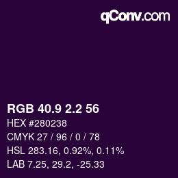 Farbcode: RGB 40.9 2.2 56 | qconv.com
