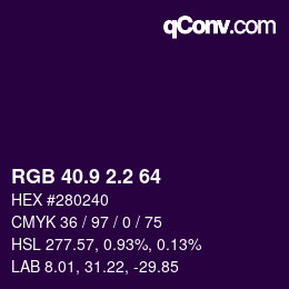 カラーコード: RGB 40.9 2.2 64 | qconv.com