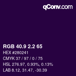 Color code: RGB 40.9 2.2 65 | qconv.com