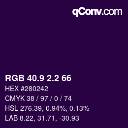 Color code: RGB 40.9 2.2 66 | qconv.com