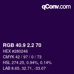 Color code: RGB 40.9 2.2 70 | qconv.com