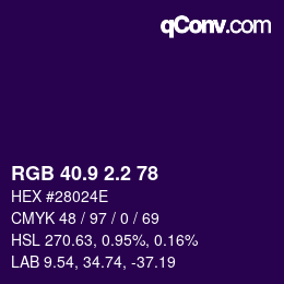 カラーコード: RGB 40.9 2.2 78 | qconv.com