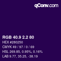 カラーコード: RGB 40.9 2.2 80 | qconv.com