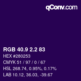 カラーコード: RGB 40.9 2.2 83 | qconv.com