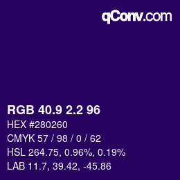 カラーコード: RGB 40.9 2.2 96 | qconv.com