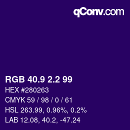 カラーコード: RGB 40.9 2.2 99 | qconv.com