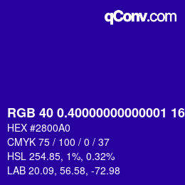 カラーコード: RGB 40 0.40000000000001 160.4 | qconv.com
