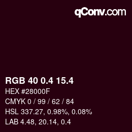 カラーコード: RGB 40 0.4 15.4 | qconv.com
