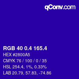 カラーコード: RGB 40 0.4 165.4 | qconv.com