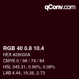 カラーコード: RGB 40 0.8 10.4 | qconv.com