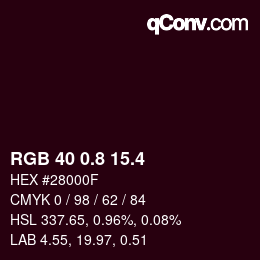 カラーコード: RGB 40 0.8 15.4 | qconv.com
