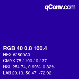 カラーコード: RGB 40 0.8 160.4 | qconv.com
