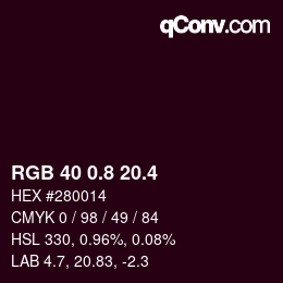 カラーコード: RGB 40 0.8 20.4 | qconv.com