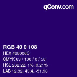 颜色代码: RGB 40 0 108 | qconv.com