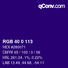 Farbcode: RGB 40 0 113 | qconv.com