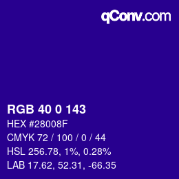カラーコード: RGB 40 0 143 | qconv.com