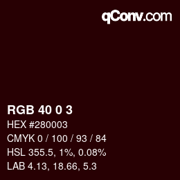 カラーコード: RGB 40 0 3 | qconv.com