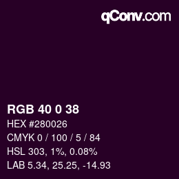 颜色代码: RGB 40 0 38 | qconv.com
