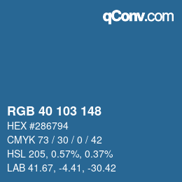 カラーコード: RGB 40 103 148 | qconv.com