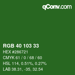 Color code: RGB 40 103 33 | qconv.com