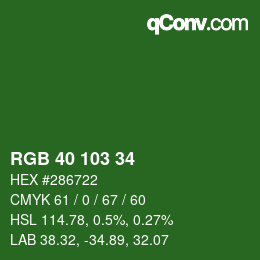 Color code: RGB 40 103 34 | qconv.com