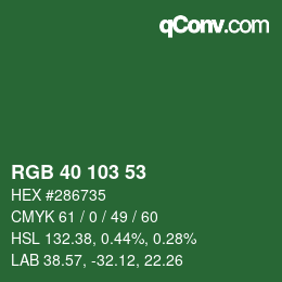Color code: RGB 40 103 53 | qconv.com