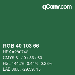 カラーコード: RGB 40 103 66 | qconv.com