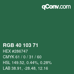 Color code: RGB 40 103 71 | qconv.com
