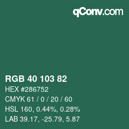 Color code: RGB 40 103 82 | qconv.com