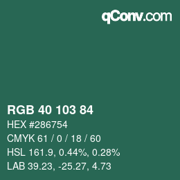 颜色代码: RGB 40 103 84 | qconv.com